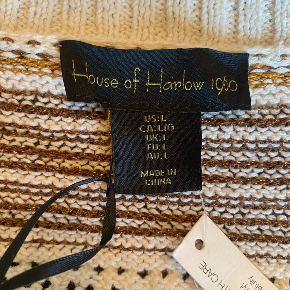 House of Harlow 1960 Puff Sleeve Cropped Neutral Striped Knit Cardigan Sโฆ - Picture 14 of 16